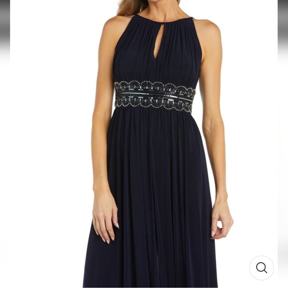 R&M Richard Gown Long Dress Black Sequin Midriff Bare Shoulders Front Slit Sz 6P - Picture 2 of 10